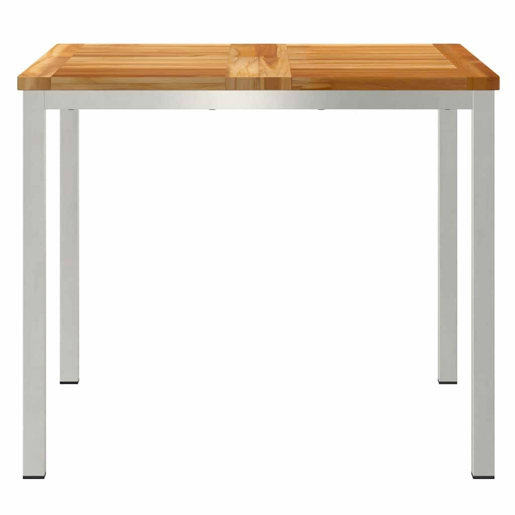 Table de Jardin Carrée en Teck Massif 90x90cm, Table à Manger d'Extérieur 4 Places avec Cadre en Acier Inox – ComfortXL Outdoor Living - Image 5