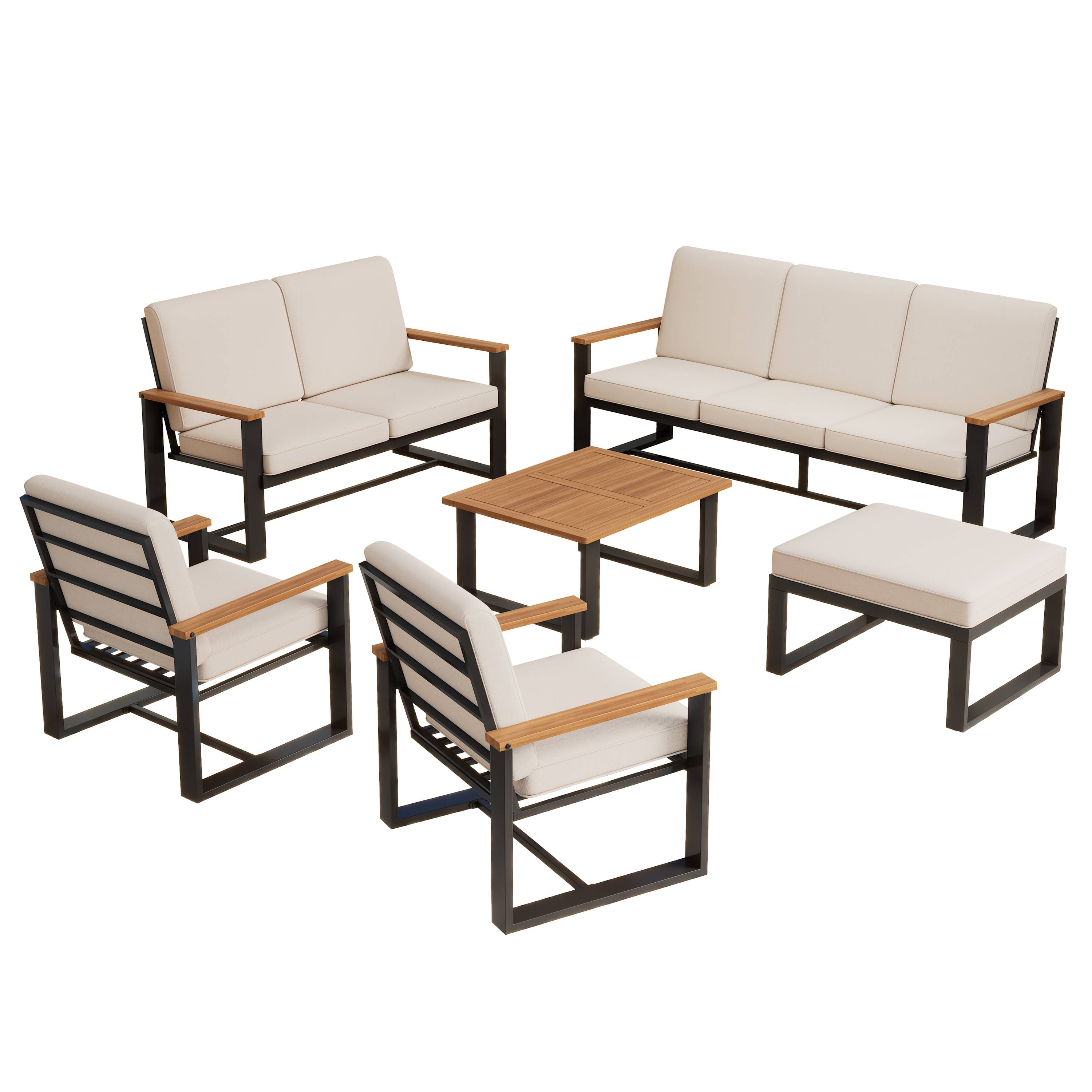 Salon de jardin 6 places acier acacia extérieur modulable coussins beiges - ComfortXL Outdoor Living - Image 2