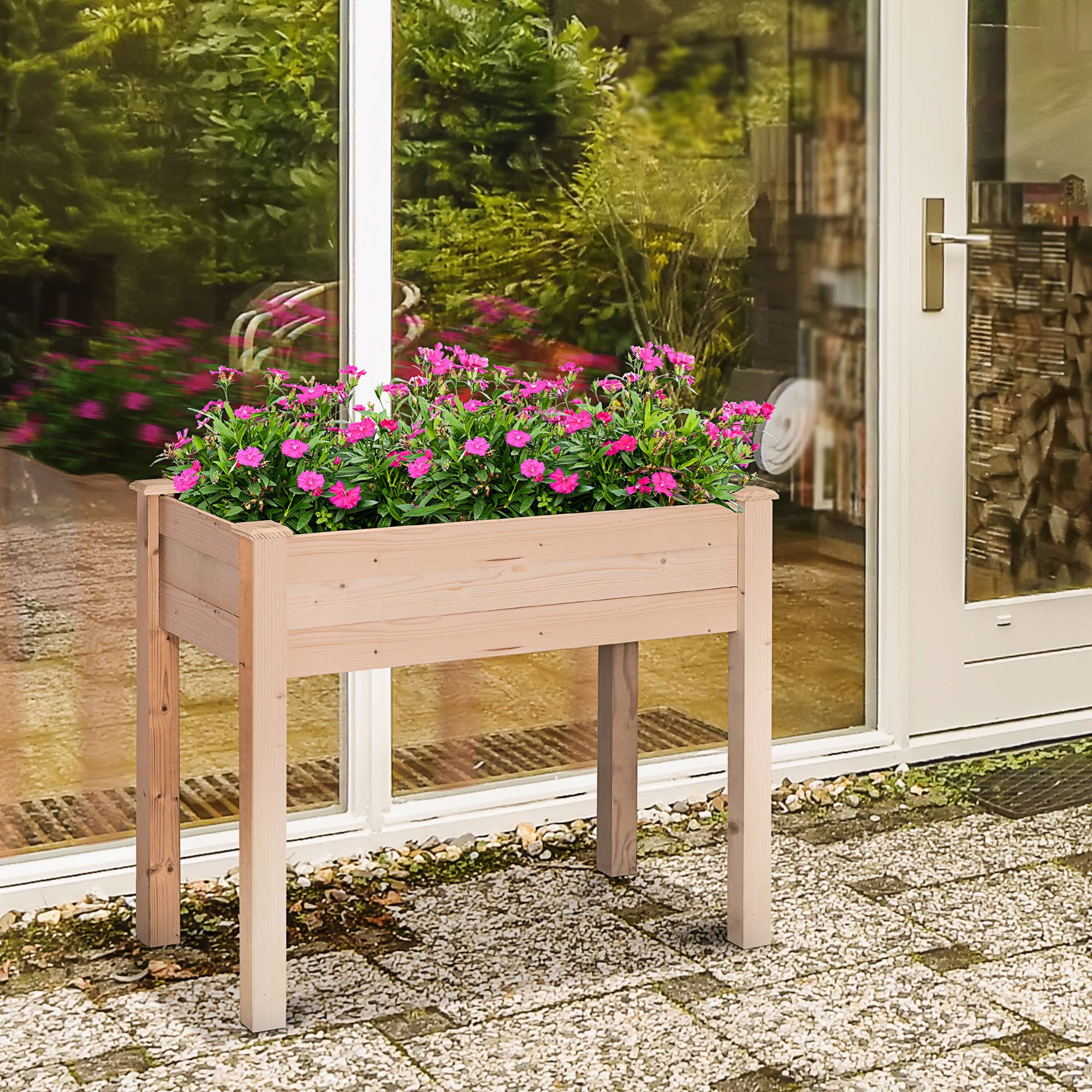 Carré potager surélevé Bois de sapin pour extérieur Culture avec drainage 86cm naturel - ComfortXL Outdoor Living - Image 3
