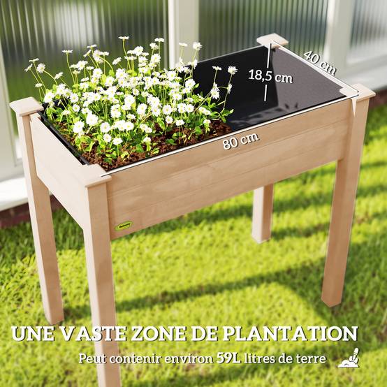 Carré potager surélevé Bois de sapin pour extérieur Culture avec drainage 86cm naturel - ComfortXL Outdoor Living - Image 6
