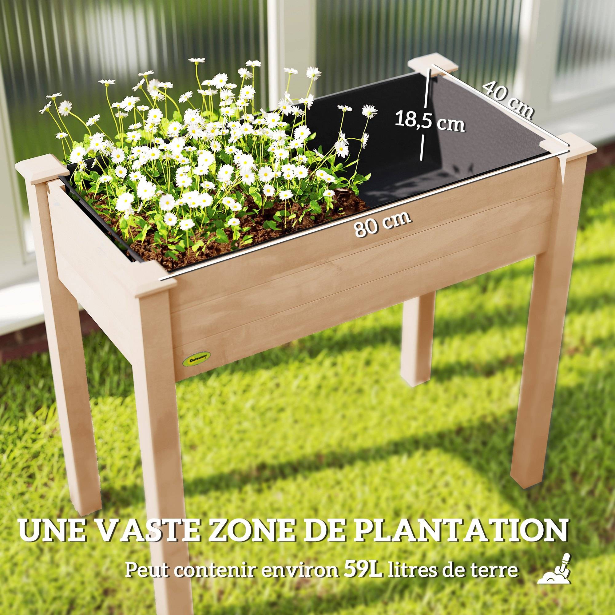 Carré potager surélevé Bois de sapin pour extérieur Culture avec drainage 86cm naturel - ComfortXL Outdoor Living - Image 6