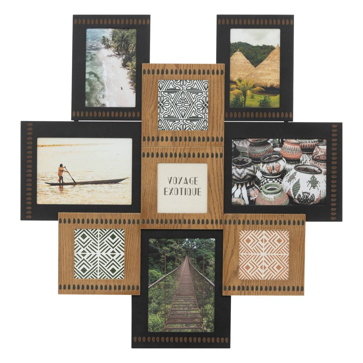Pêle-mêle Multivues 9 Photos en bois motifs gravés 57 x 60 cm - Image 1