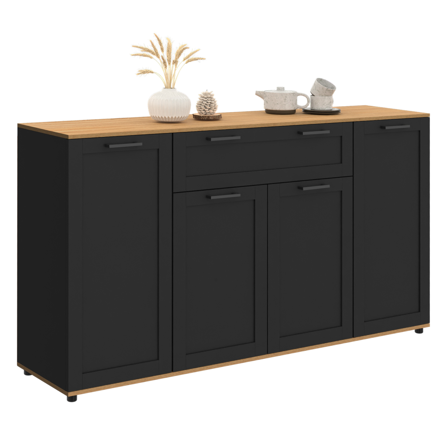 Buffet 140 cm VITO 4 portes et 1 tiroir noir et bois - Image 2