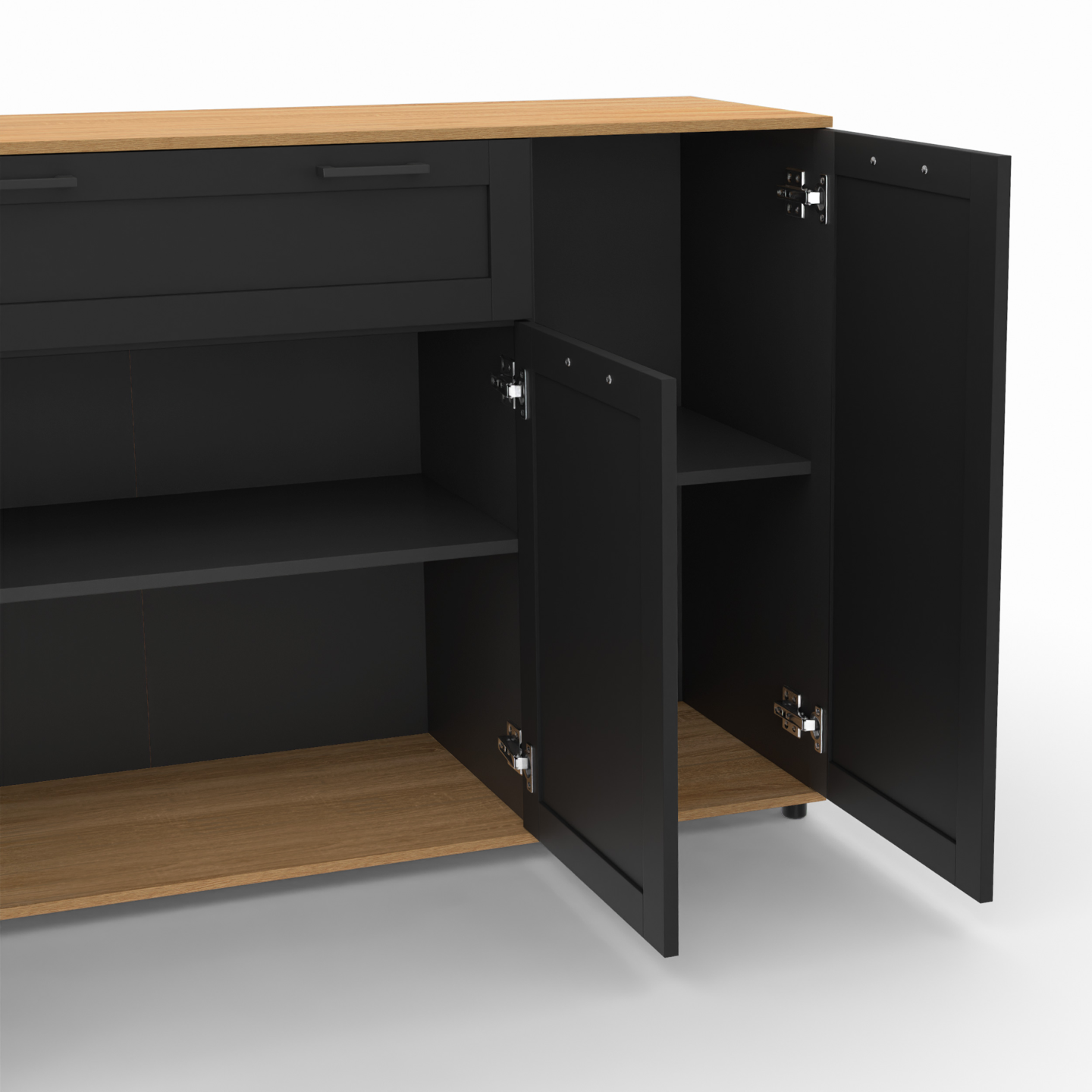 Buffet 140 cm VITO 4 portes et 1 tiroir noir et bois - Image 6