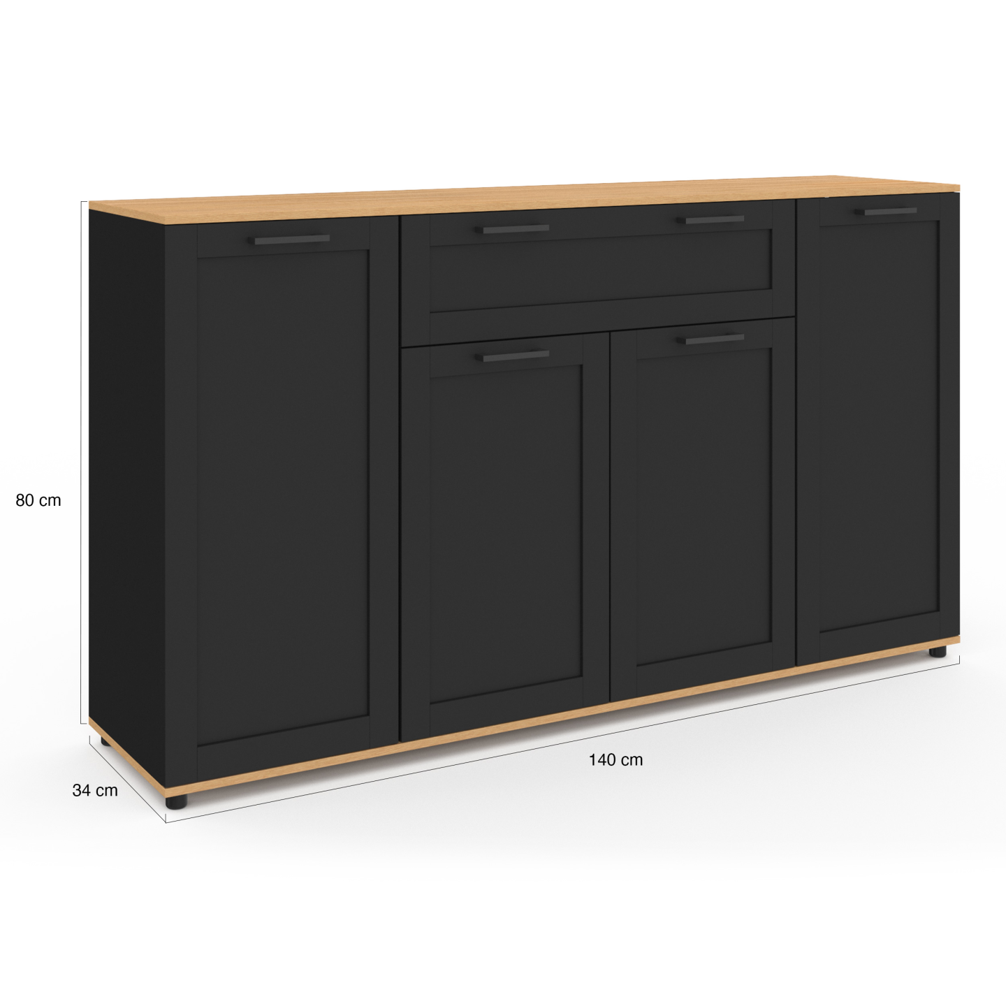 Buffet 140 cm VITO 4 portes et 1 tiroir noir et bois - Image 5