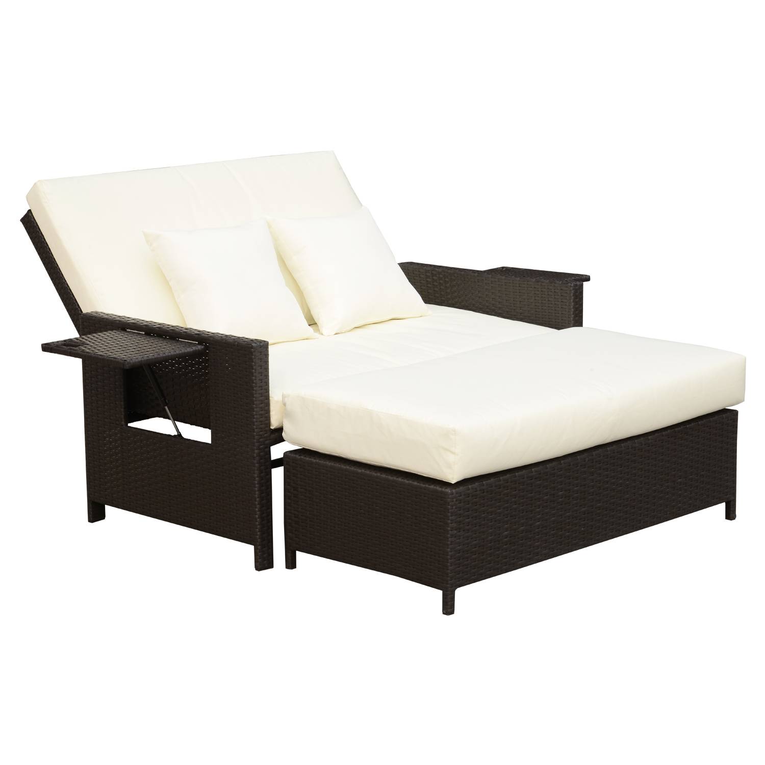 Outsunny - Ensemble de jardin 2 places : canapé inclinable tablettes coffre matelas coussins repose-pieds résine tressée chocolat polyester crème - Outsunny - Image 1