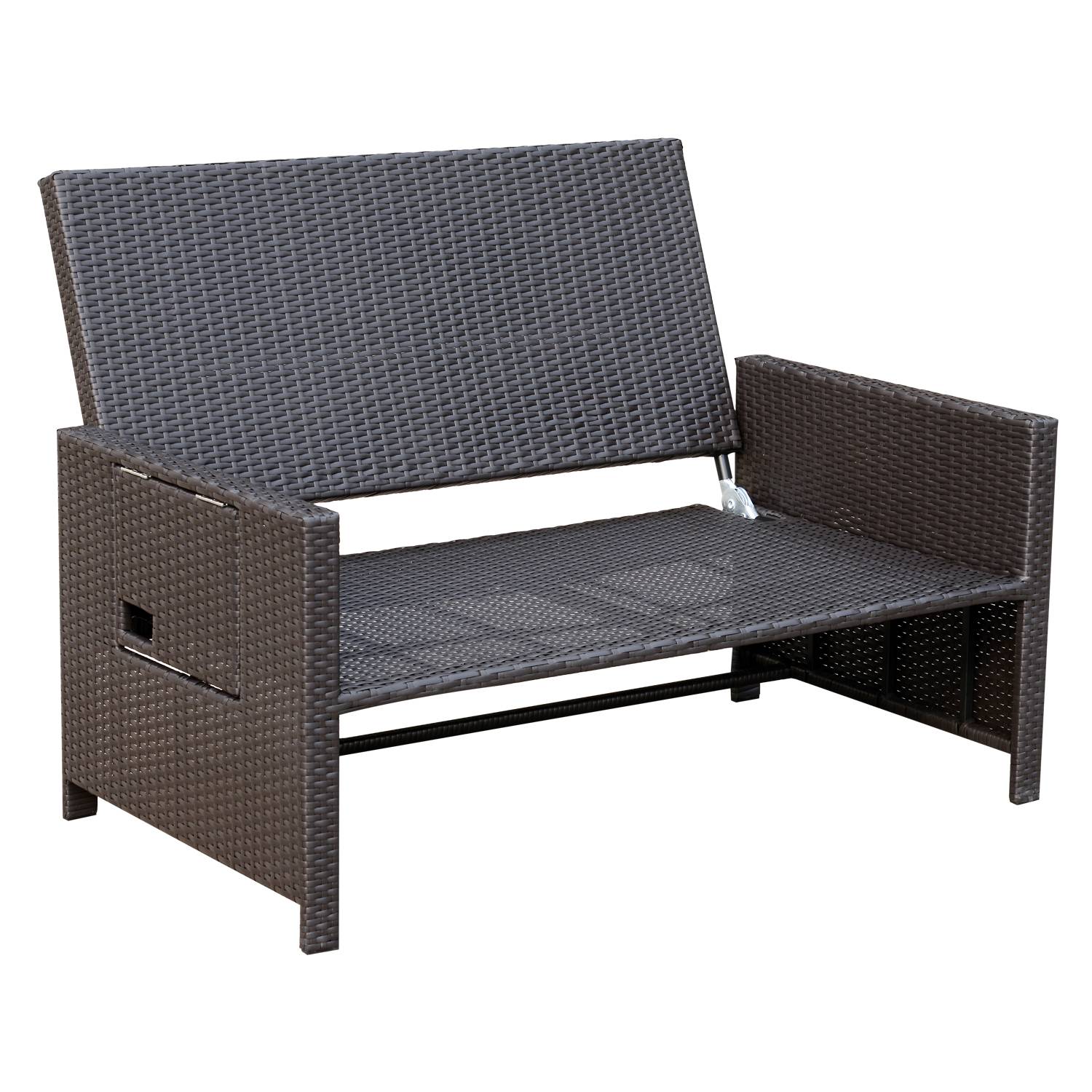 Outsunny - Ensemble de jardin 2 places : canapé inclinable tablettes coffre matelas coussins repose-pieds résine tressée chocolat polyester crème - Outsunny - Image 6