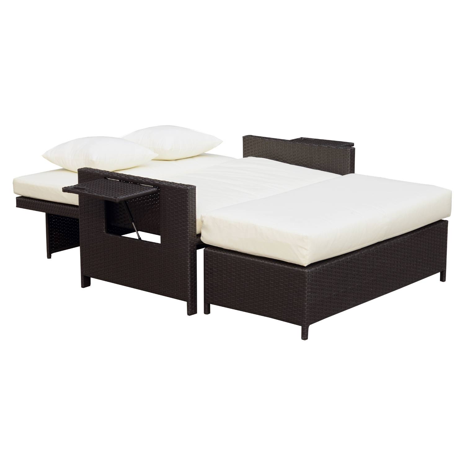 Outsunny - Ensemble de jardin 2 places : canapé inclinable tablettes coffre matelas coussins repose-pieds résine tressée chocolat polyester crème - Outsunny - Image 4