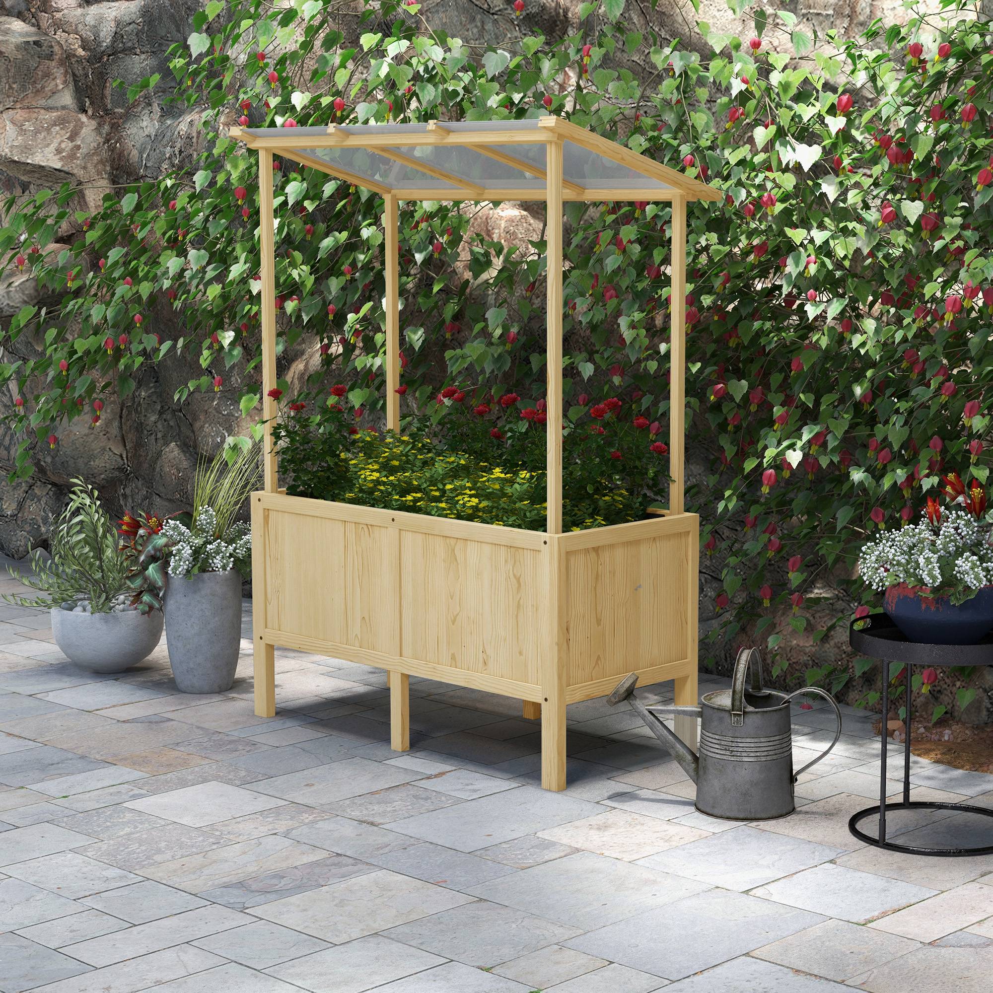 Carré potager avec toit bois de sapin naturel 110 x 60 x 152 cm - PANGIVO - Image 4