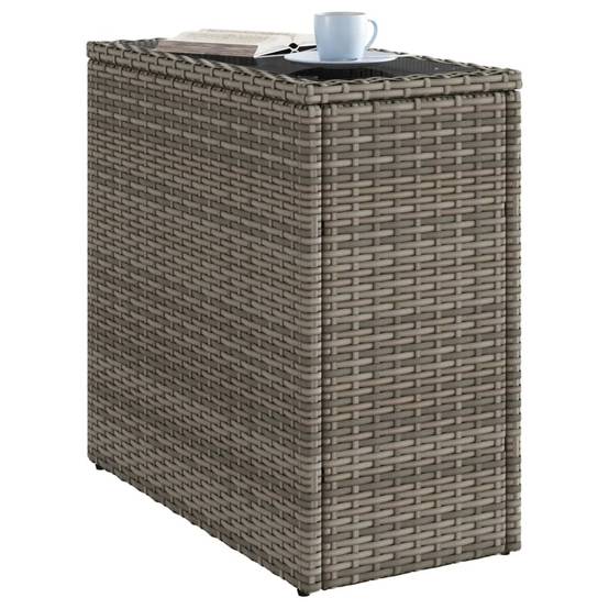 Petite Console de Balcon Grise en Poly Rotin et Verre, Table d'Extérieur Design 58cm – ComfortXL Outdoor Living - Image 4