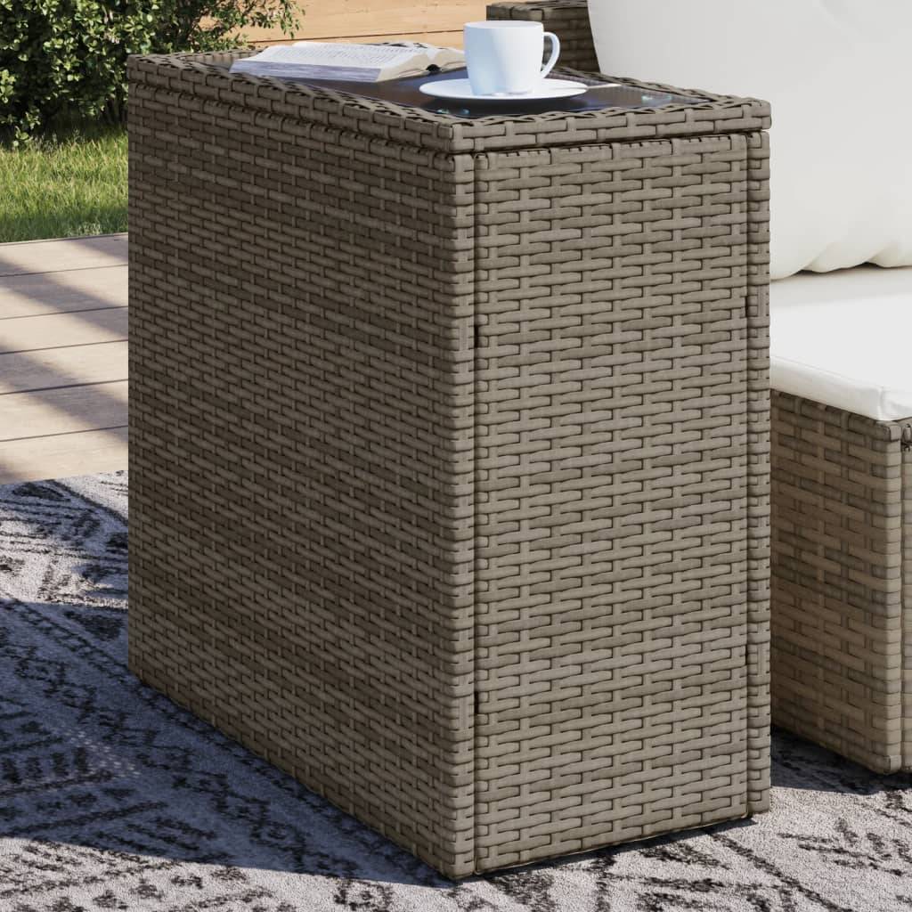 Petite Console de Balcon Grise en Poly Rotin et Verre, Table d'Extérieur Design 58cm – ComfortXL Outdoor Living - Image 1
