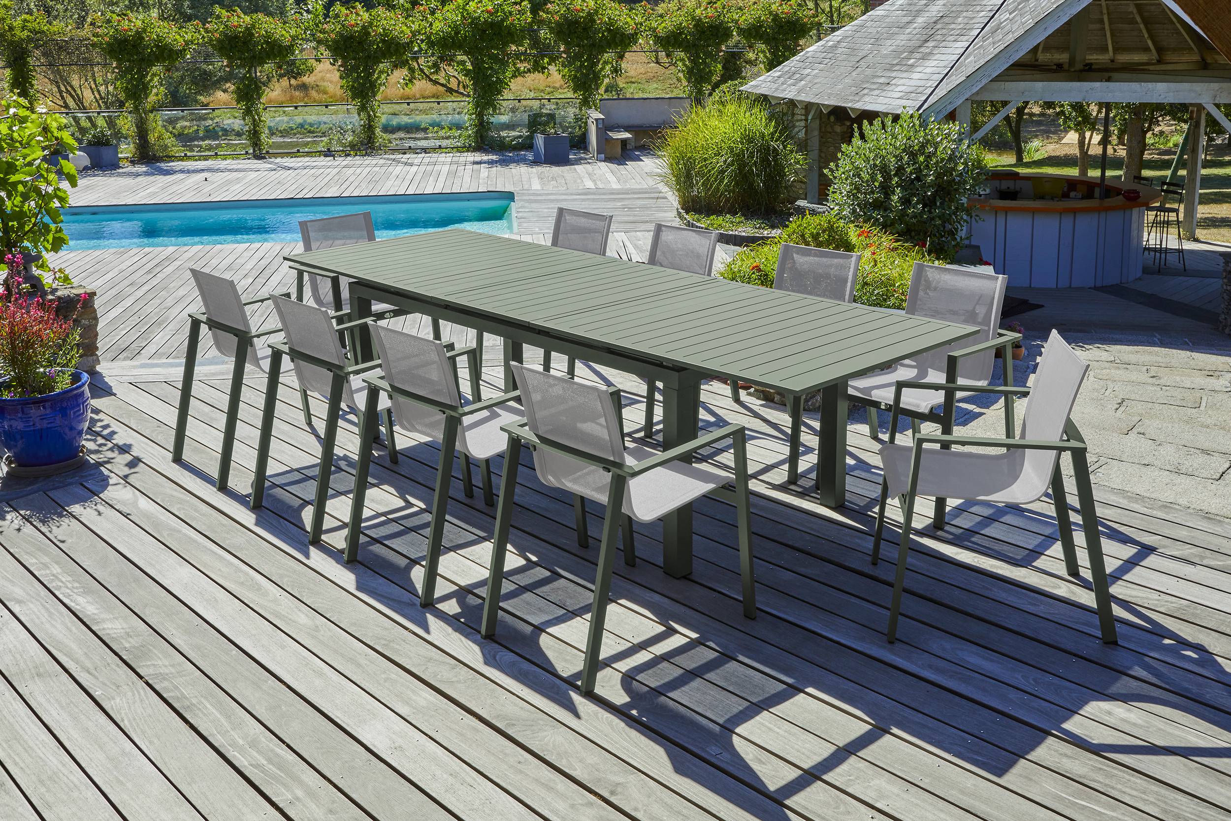 Dcb Garden - Ensemble repas MIAMI 240/300cm 10 places en aluminium kaki - DCB GARDEN - Image 1