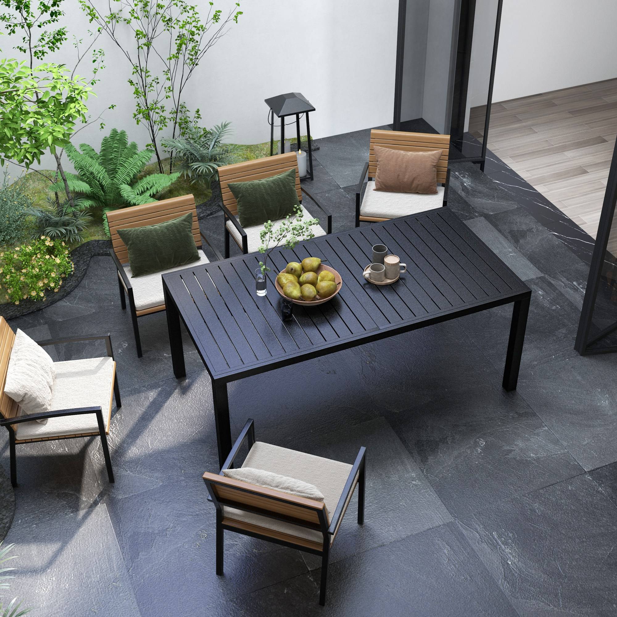 Table de jardin extensible en aluminium rectangulaire 6 - 8 personnes, dim. 180/240L x 94l x 73H cm, noir - Image 9