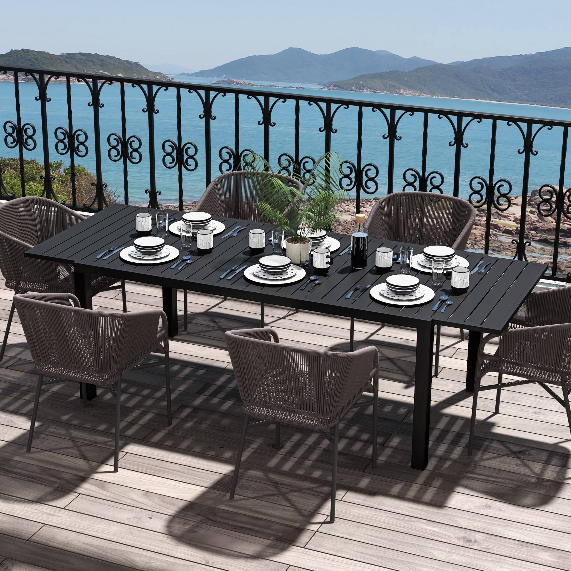 Table de jardin extensible en aluminium rectangulaire 6 - 8 personnes, dim. 180/240L x 94l x 73H cm, noir - Image 4
