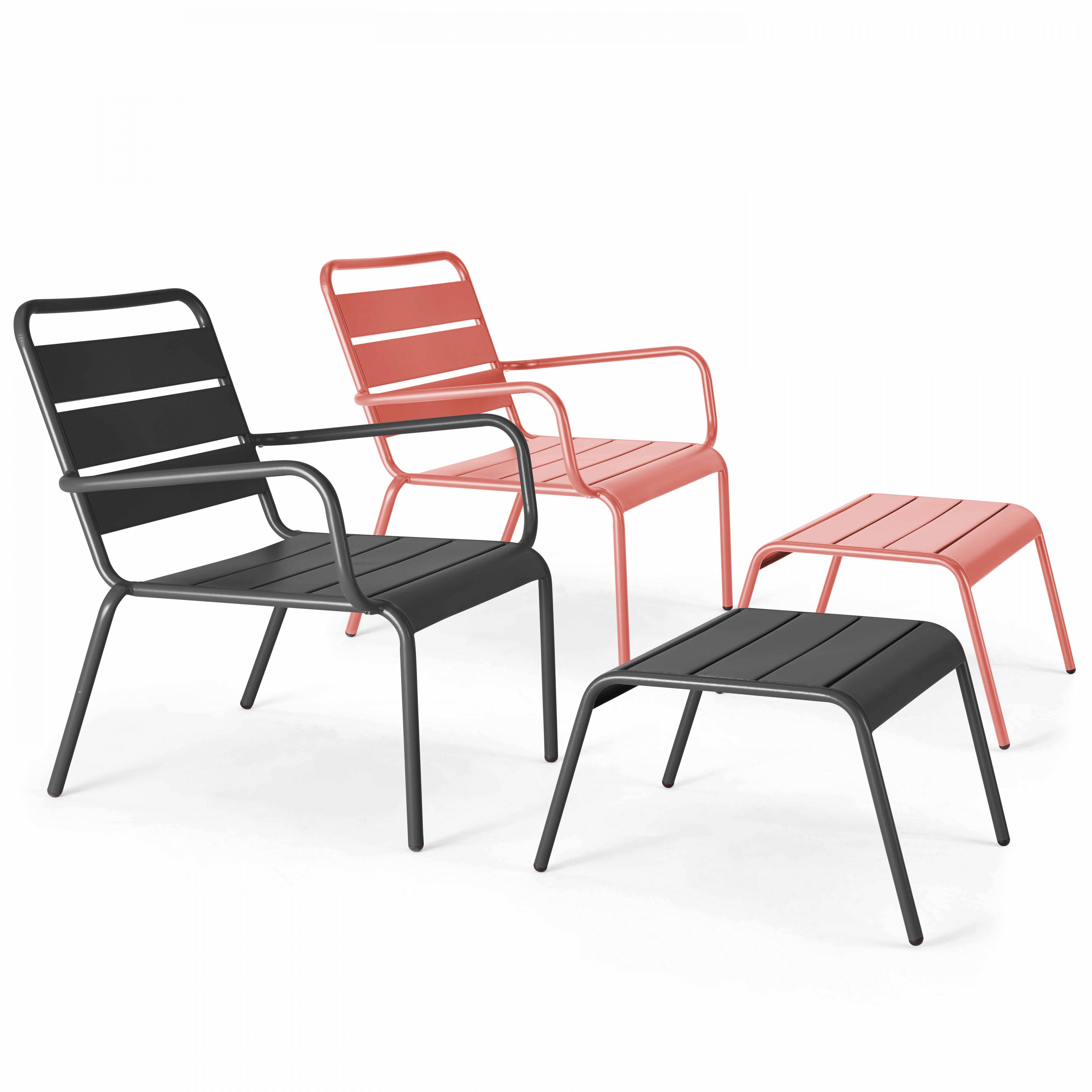 Oviala - Lot 2 fauteuils relax avec repose-pieds métal gris et argile Palavas - Oviala - Image 1