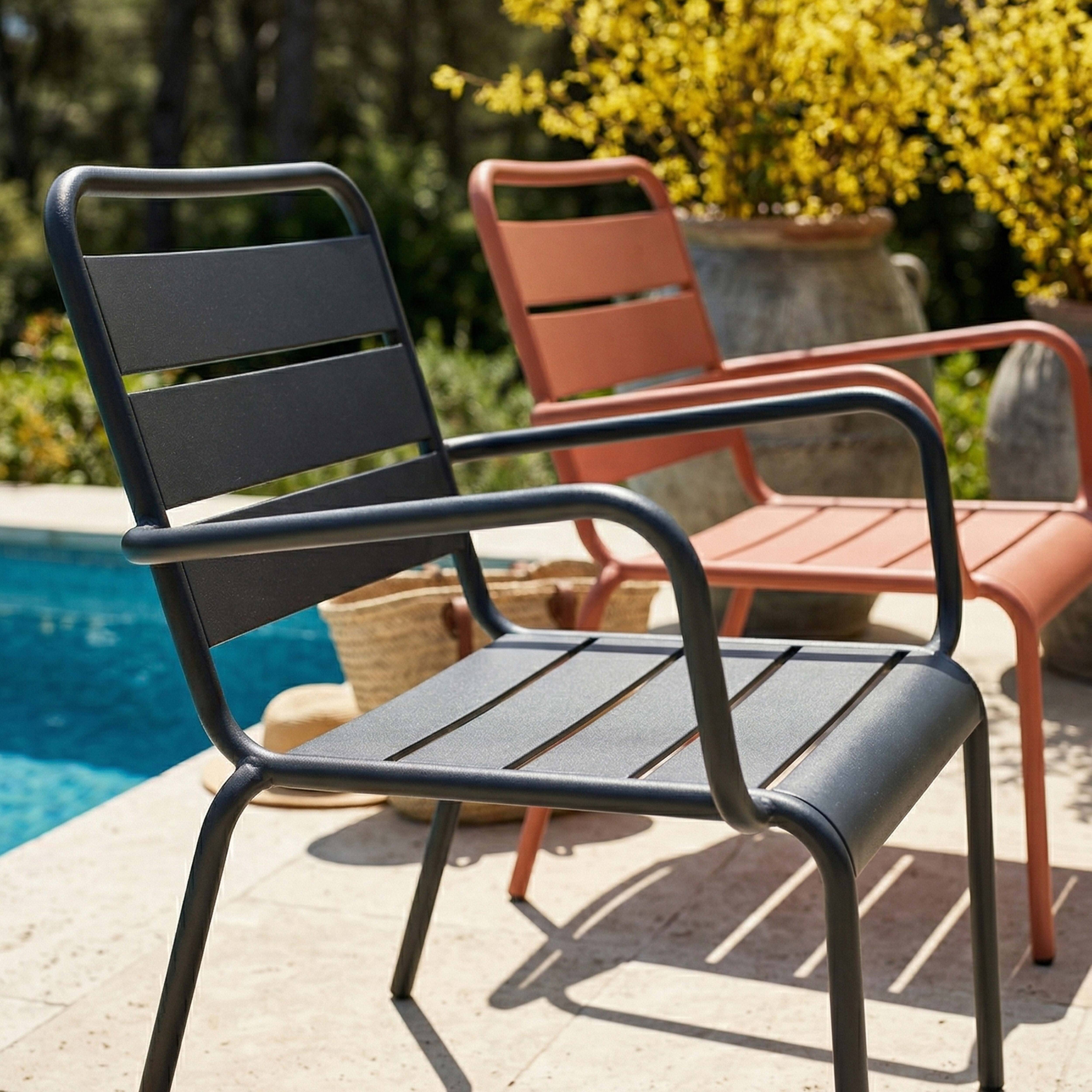 Oviala - Lot 2 fauteuils relax avec repose-pieds métal gris et argile Palavas - Oviala - Image 3