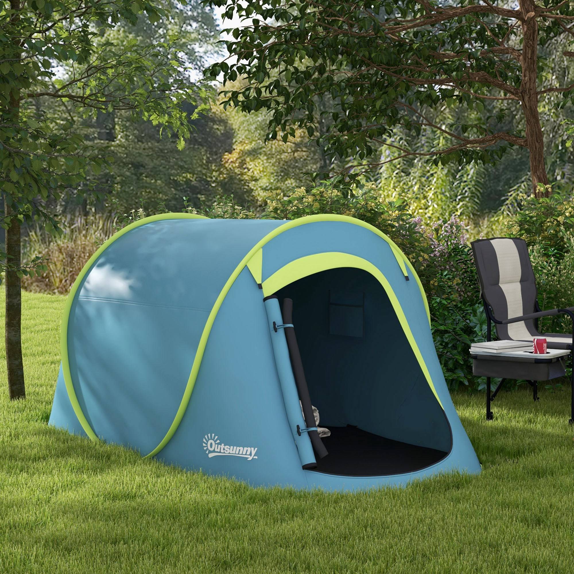 Tente bleue 2 personnes imperméable 2000 mm avec sac 245 x 148 x 105 cm camping extérieur compact pratique - Image 4