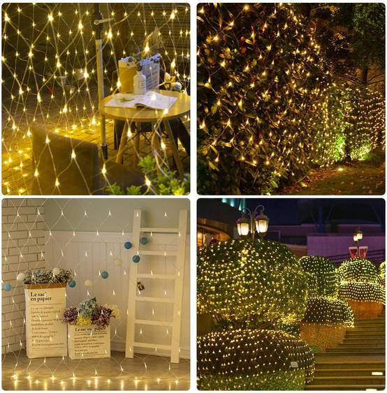 Guirlande lumineuse 192 LED 3 m x 2 m, 8 modes d'éclairage, variateur d'intensité, décoration pour Noël, fêtes, mariages, terrasses et jardins - Image 4