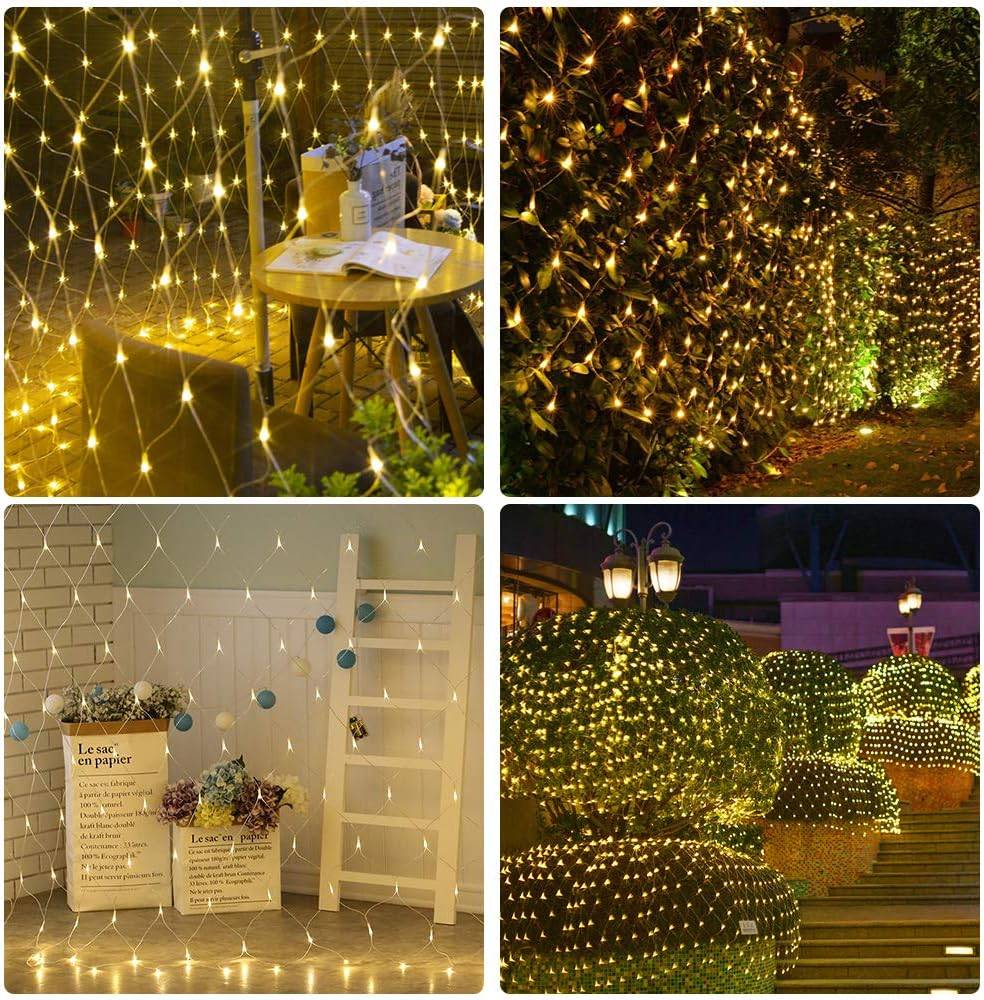 Guirlande lumineuse 192 LED 3 m x 2 m, 8 modes d'éclairage, variateur d'intensité, décoration pour Noël, fêtes, mariages, terrasses et jardins - Image 4