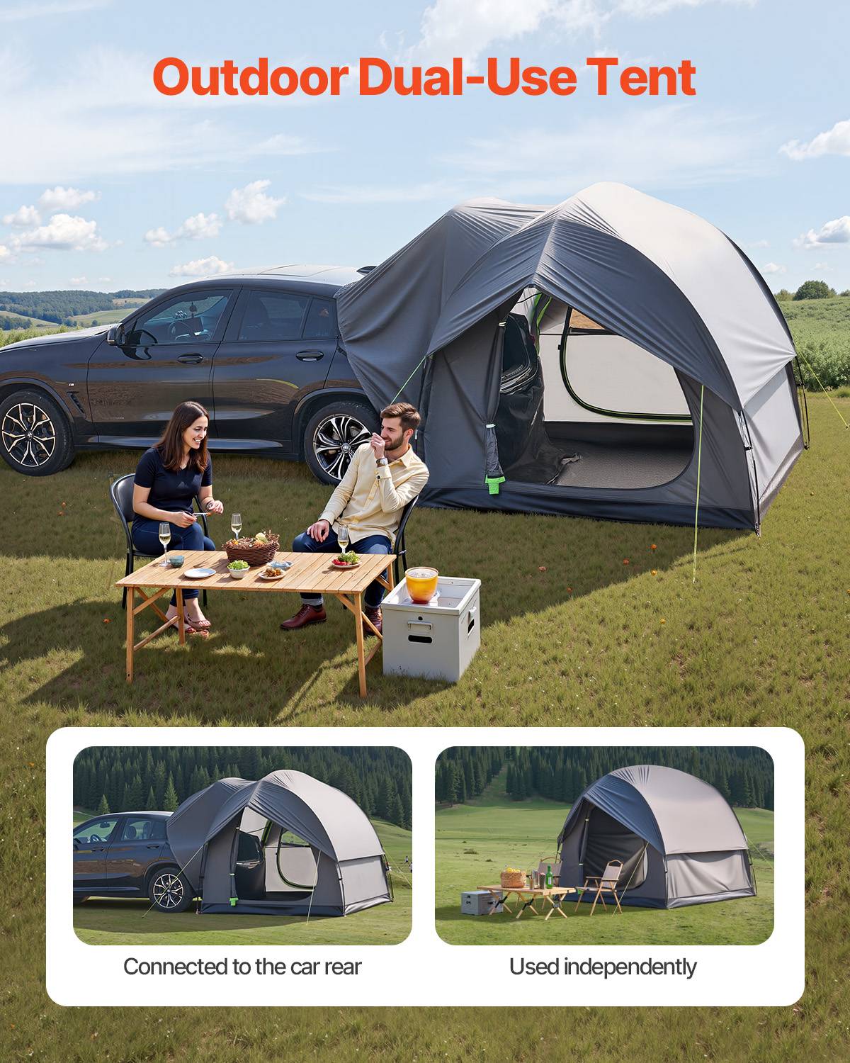 VEVOR Tente hayon SUV 2400x2400 mm, imperméable, double couche, 5-8 pers. Fenêtres maille. - Image 2
