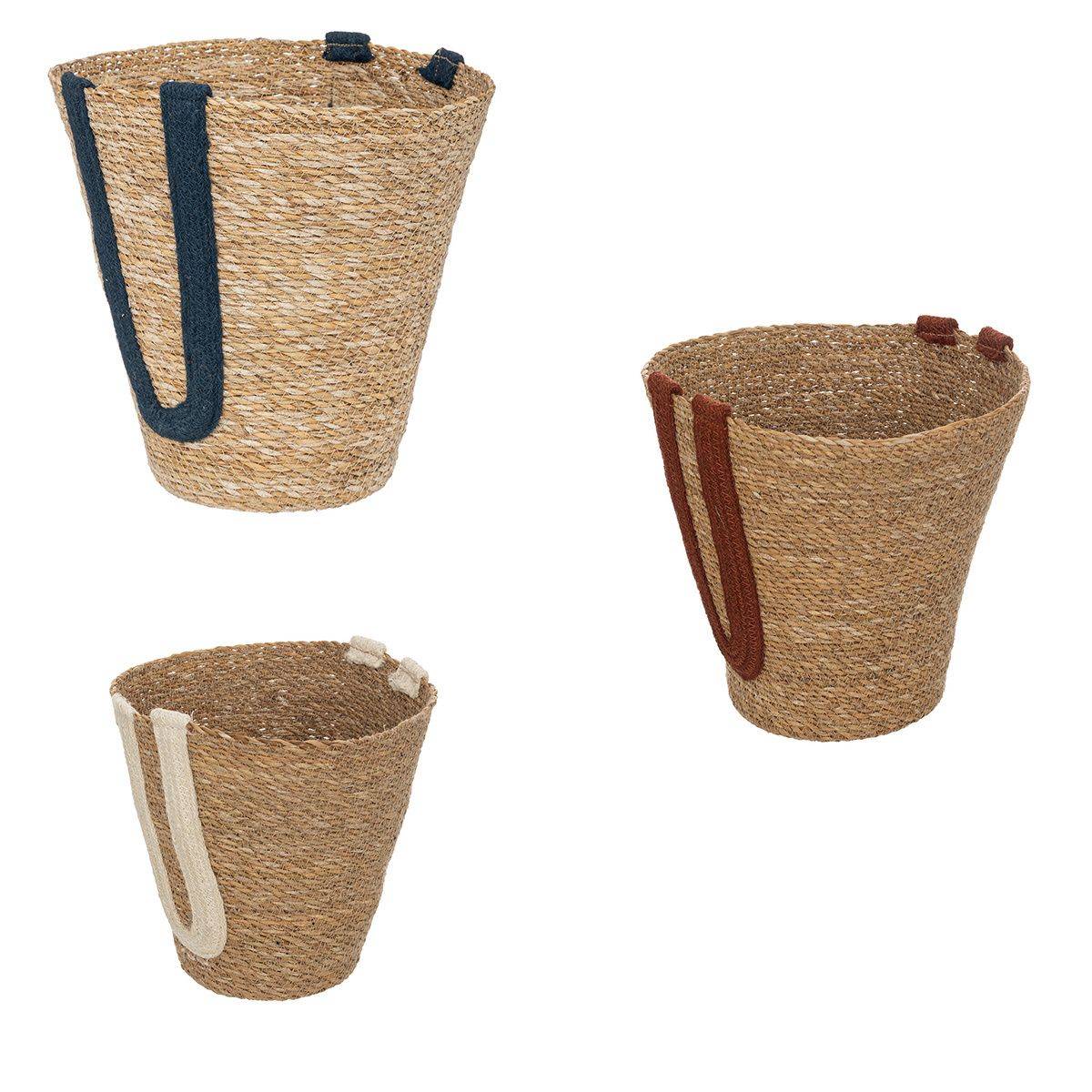 Lot de 3 Paniers de rangement en Jute et Coton coloré D 35 D 30 et D 25 cm - Image 1