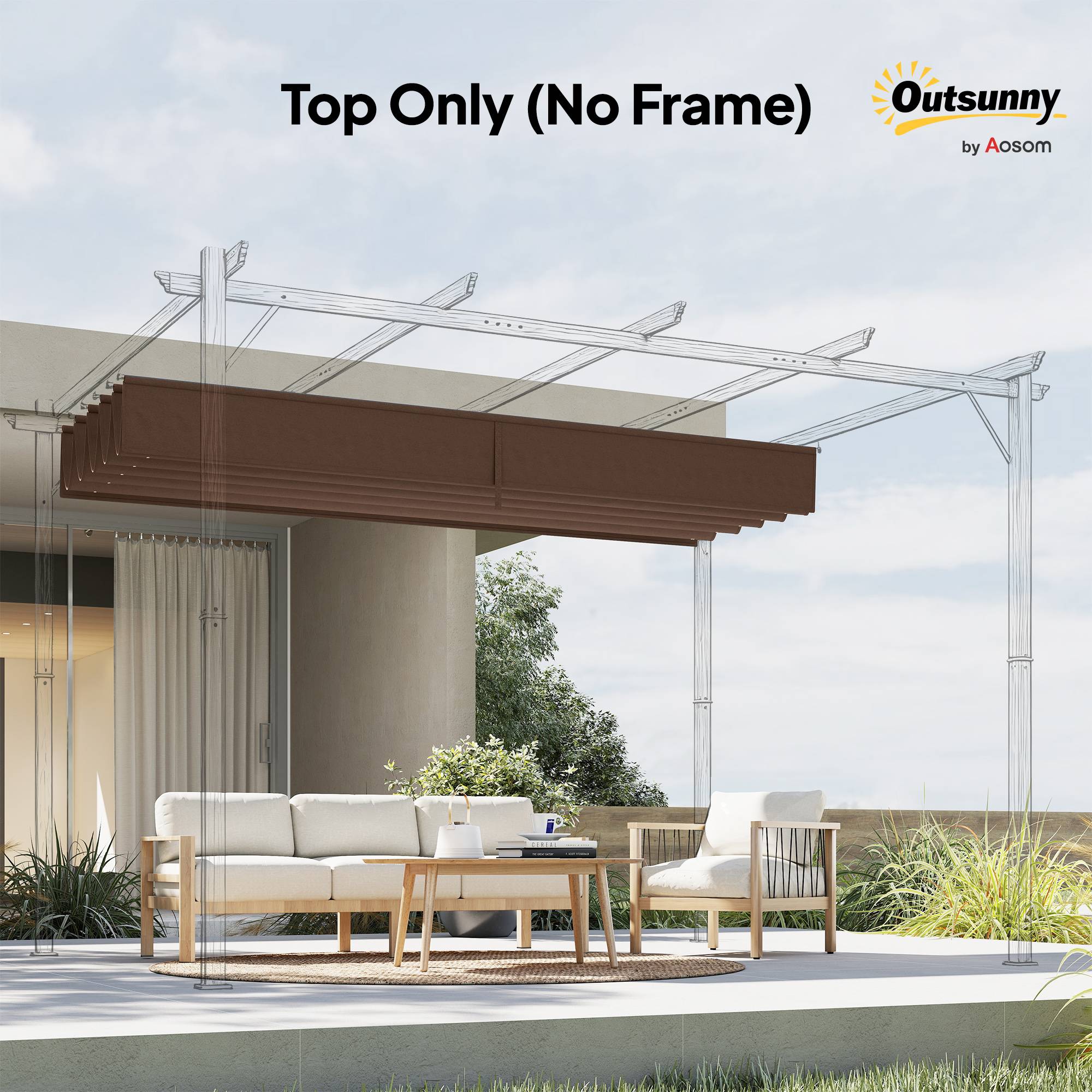 Outsunny - Toile de toit pour pergola tonnelle rétractable 4x3m fixation résistante toile café - Outsunny - Image 8