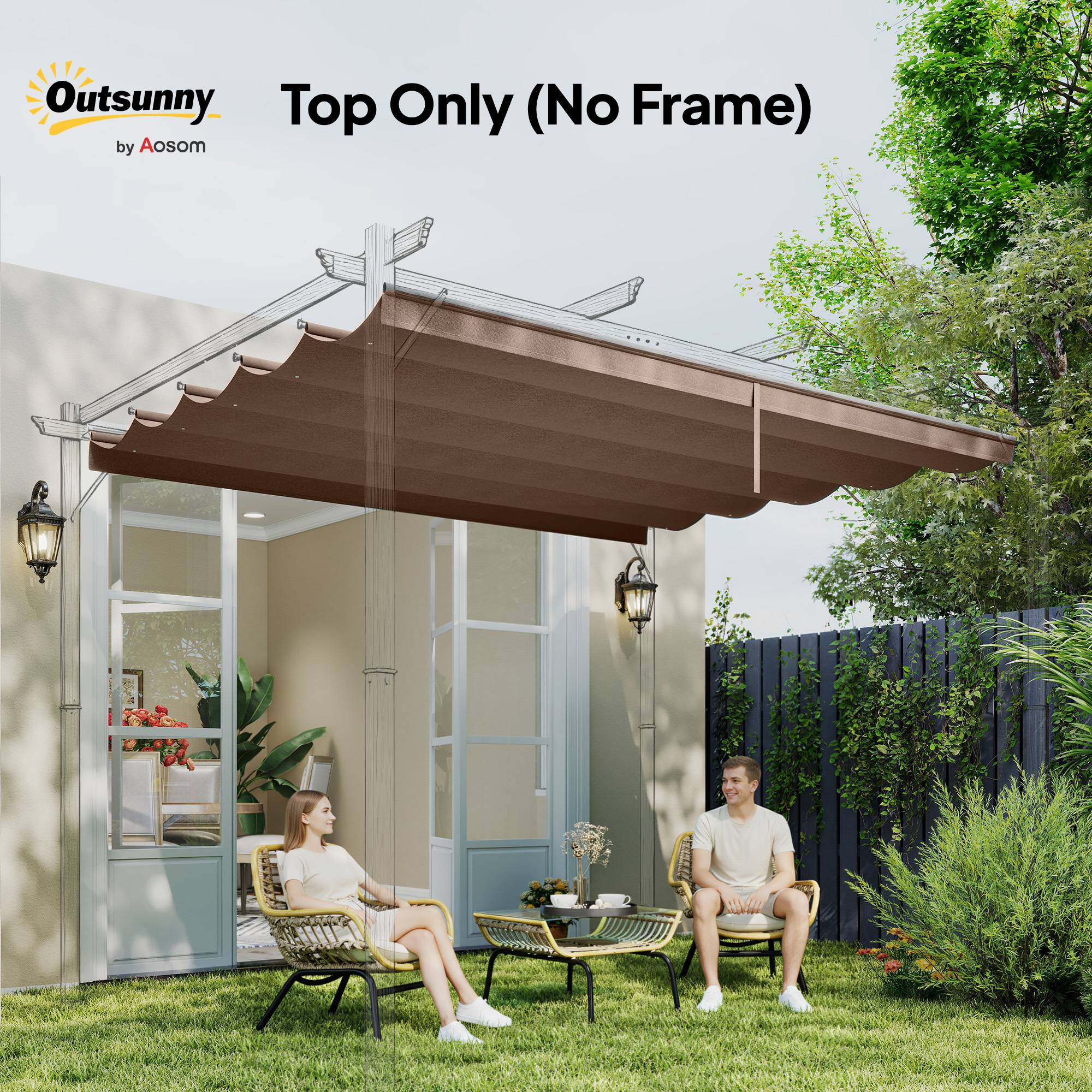 Outsunny - Toile de toit pour pergola tonnelle rétractable 4x3m fixation résistante toile café - Outsunny - Image 7