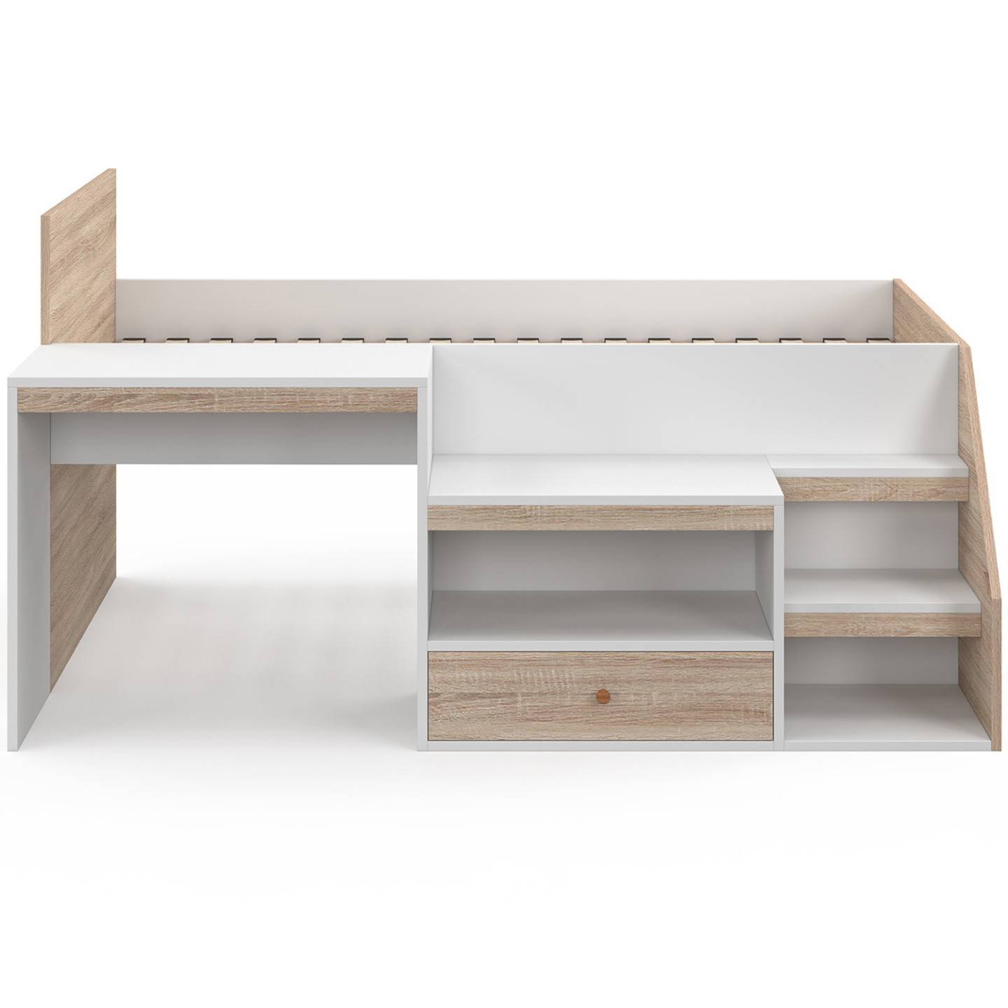 Lit combiné avec sommier, bureau et rangement LEOPOLD 90 x 190 cm hêtre et blanc - Image 3