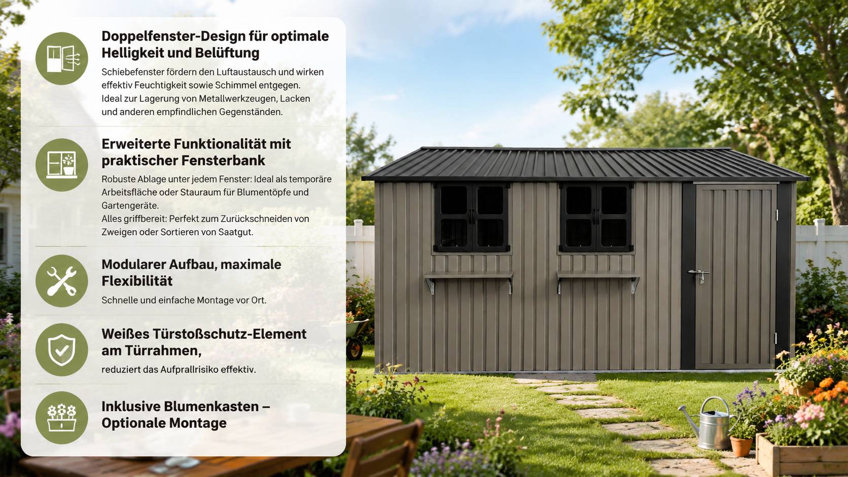 ComfortXL - Abri de jardin acier galvanisé brun 359 x 284 cm 10,21 m² rangement extérieur 3 fenêtres - ComfortXL Outdoor Living - Image 6