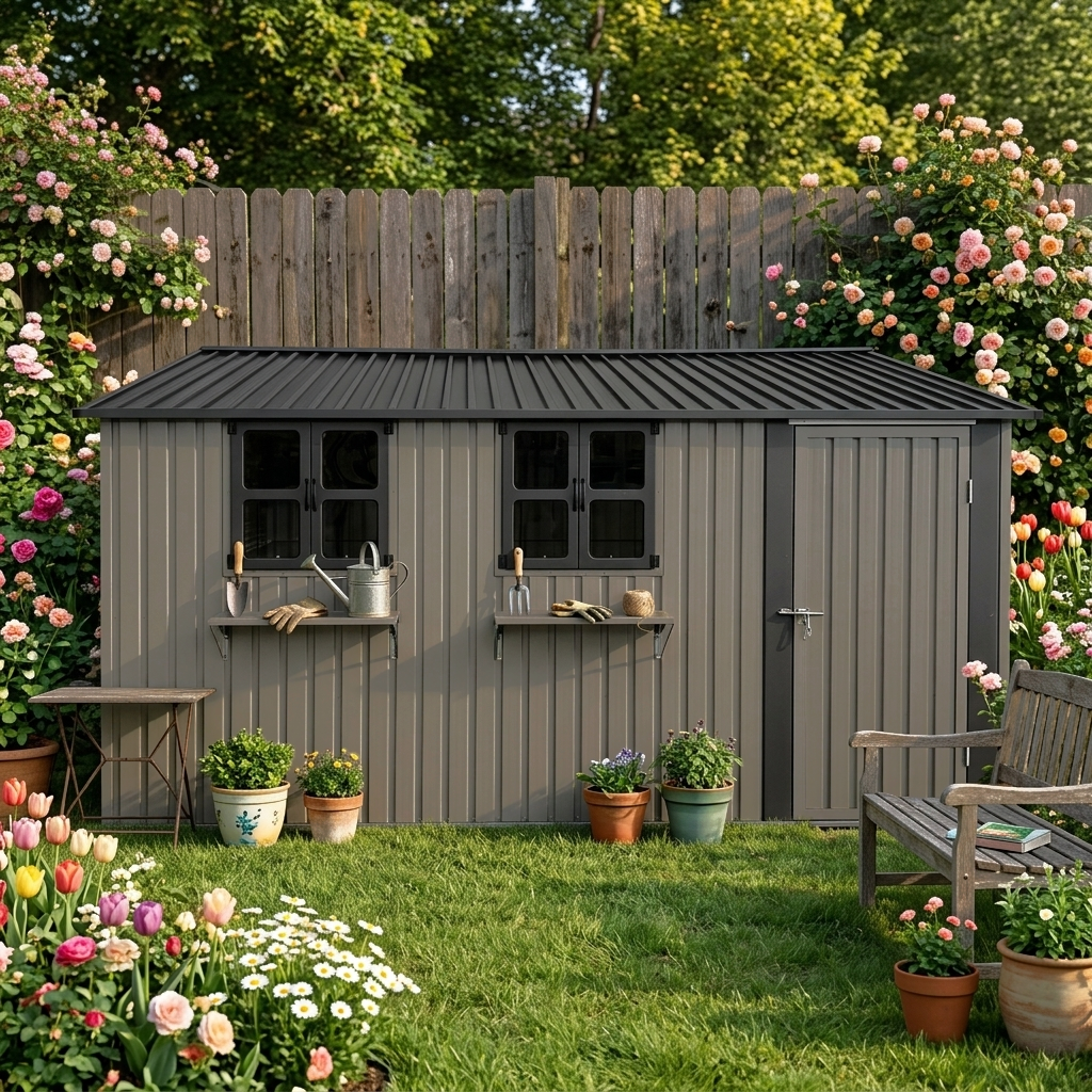 ComfortXL - Abri de jardin acier galvanisé brun 359 x 284 cm 10,21 m² rangement extérieur 3 fenêtres - ComfortXL Outdoor Living - Image 1