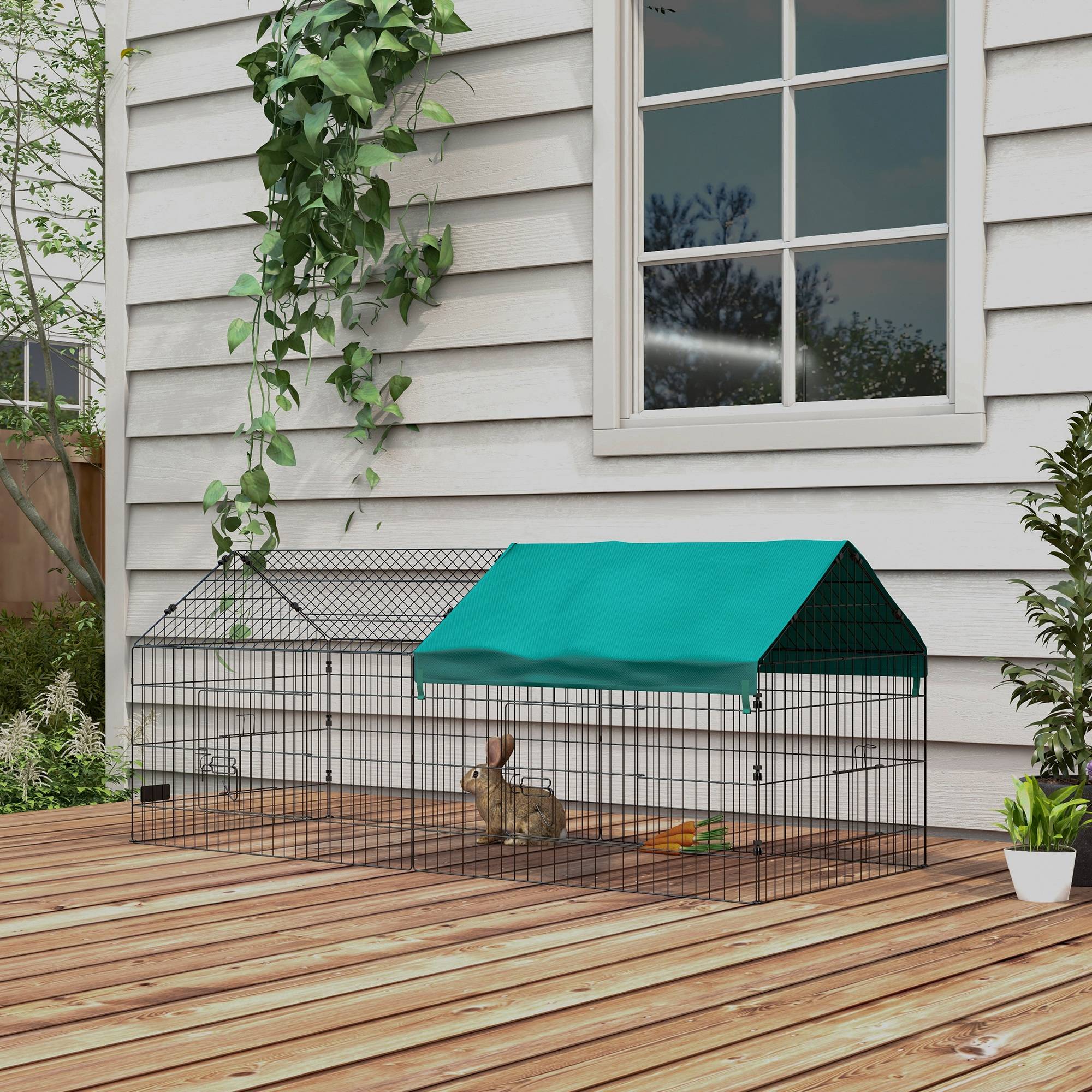 ComfortXL - Cage lapins poules acier extérieur avec bâche protection 185x75x75cm Vert - ComfortXL Outdoor Living - Image 4