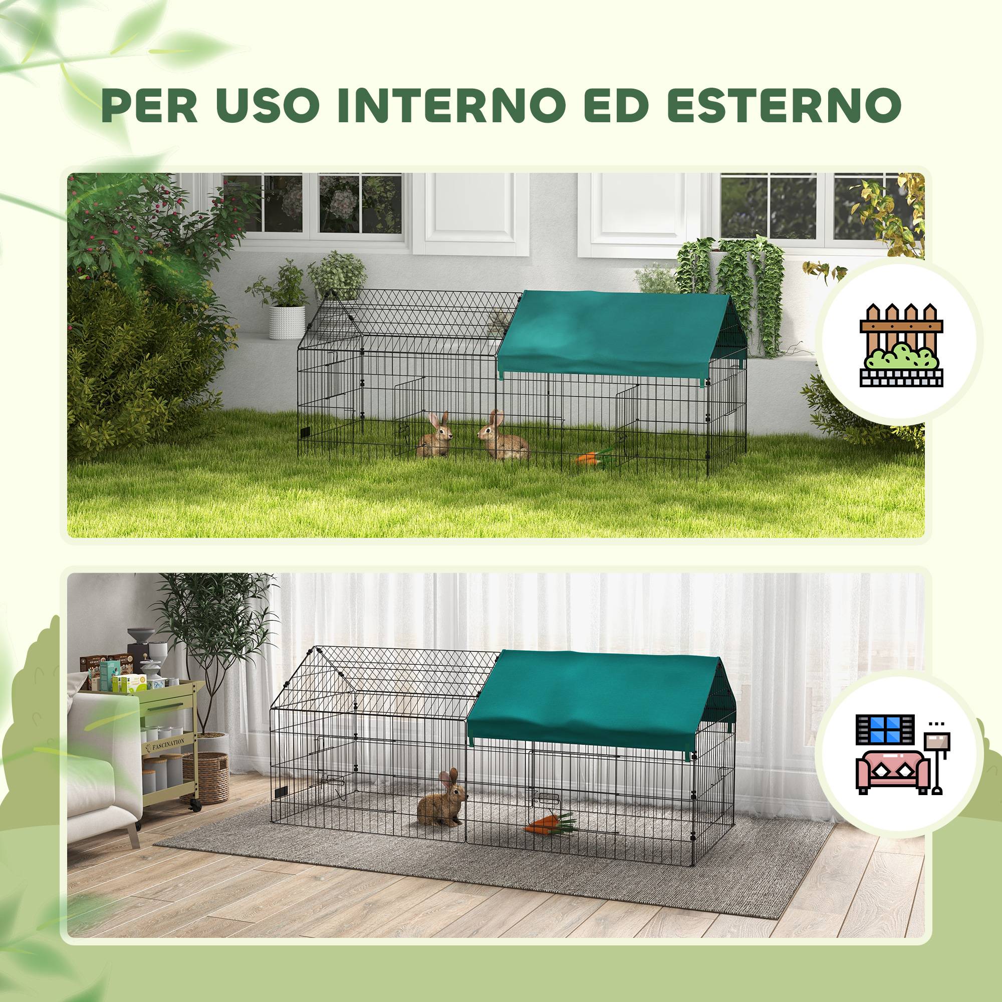 ComfortXL - Cage lapins poules acier extérieur avec bâche protection 185x75x75cm Vert - ComfortXL Outdoor Living - Image 7