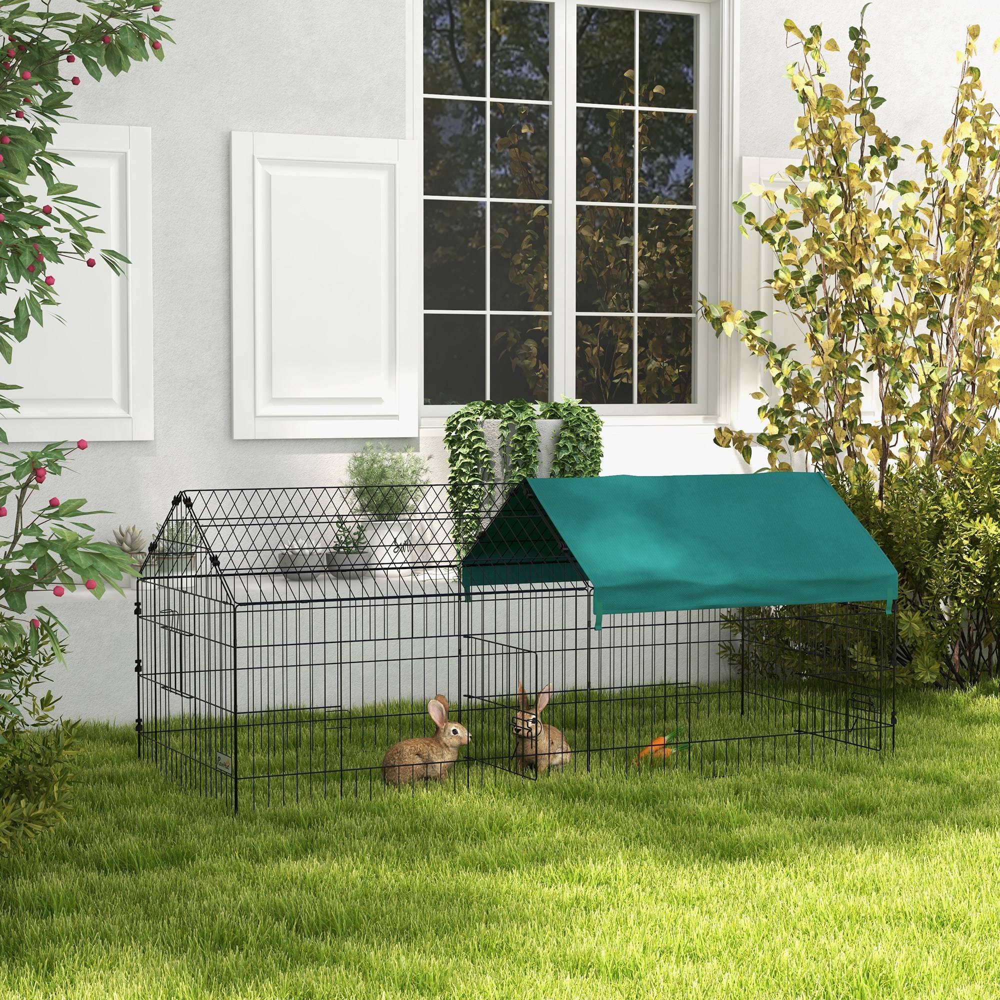 ComfortXL - Cage lapins poules acier extérieur avec bâche protection 185x75x75cm Vert - ComfortXL Outdoor Living - Image 3