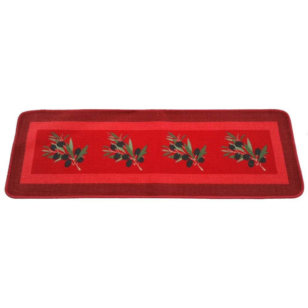 Sans Marque - Tapis de cuisine rouge antidérapant motif olives 50 x 150 Rouge - Image 1