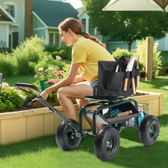 VEVOR Siège Jardin Roulant Tabouret Jardinage sur Roues à Dossier avec Poignée - Image 8