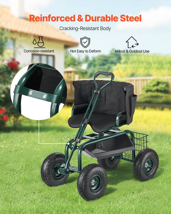 VEVOR Siège Jardin Roulant Tabouret Jardinage sur Roues à Dossier avec Poignée - Image 6