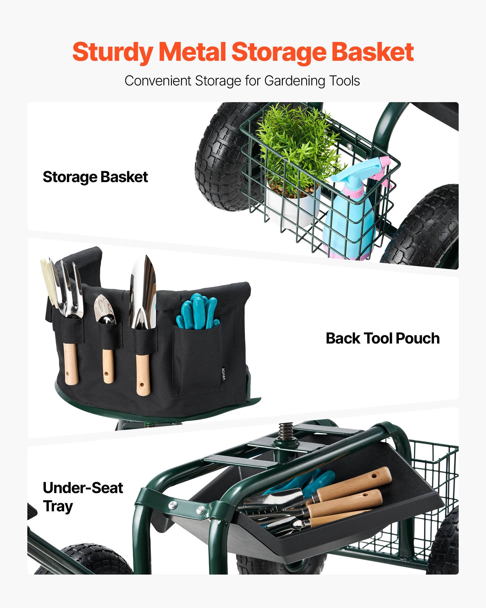 VEVOR Siège Jardin Roulant Tabouret Jardinage sur Roues à Dossier avec Poignée - Image 5