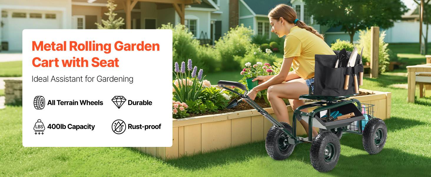 VEVOR Siège Jardin Roulant Tabouret Jardinage sur Roues à Dossier avec Poignée - Image 9