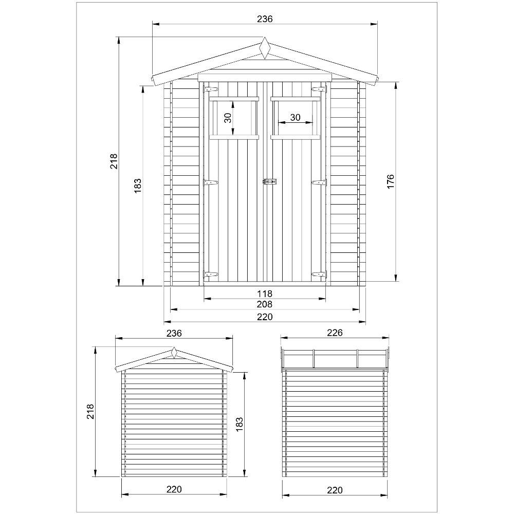 Timbela - Abri de jardin en bois - Stockage extérieur I236xL226xH218 cm/ 4.33 m² - Petit abri à outils, Local à vélos - 19 mm d’épaisseur - Timbela M369 - Image 5