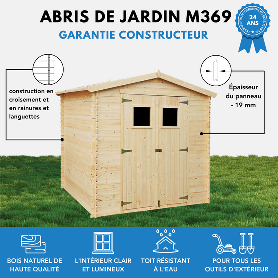Timbela - Abri de jardin en bois - Stockage extérieur I236xL226xH218 cm/ 4.33 m² - Petit abri à outils, Local à vélos - 19 mm d’épaisseur - Timbela M369 - Image 8