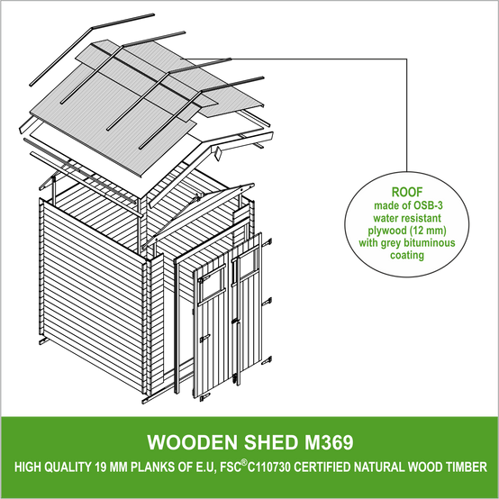 Timbela - Abri de jardin en bois - Stockage extérieur I236xL226xH218 cm/ 4.33 m² - Petit abri à outils, Local à vélos - 19 mm d’épaisseur - Timbela M369 - Image 7
