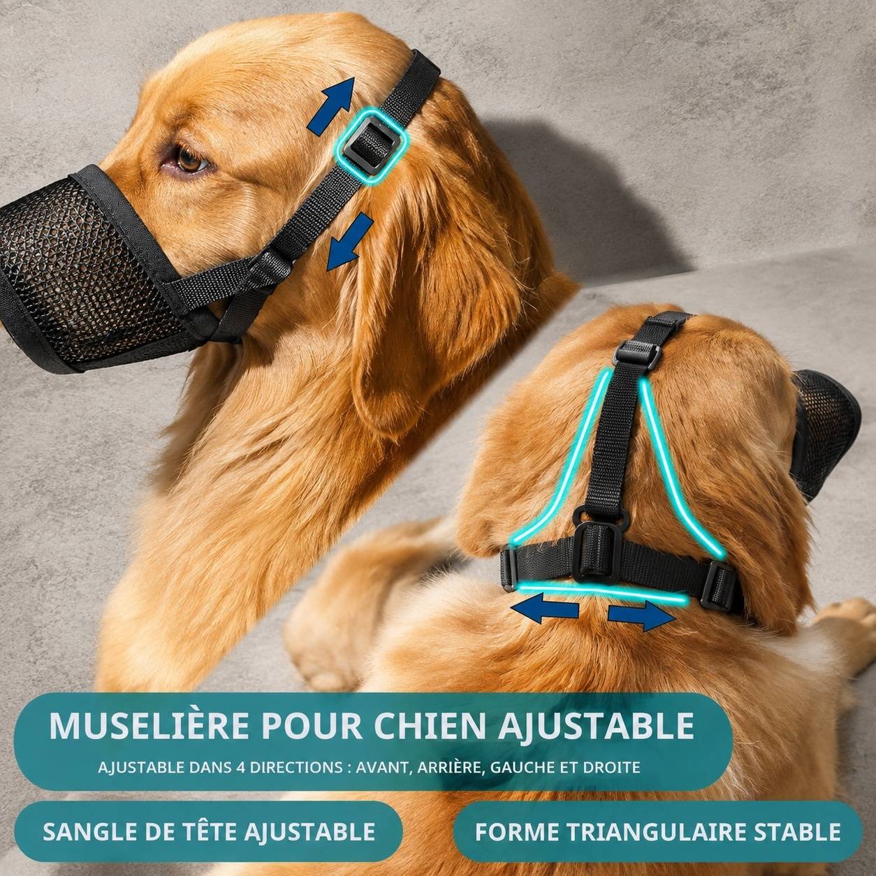 Musaquet pour Chien Respirant en Maille Douce Réglable à Scratch pour Grand Moyen Petit Chien - Image 3