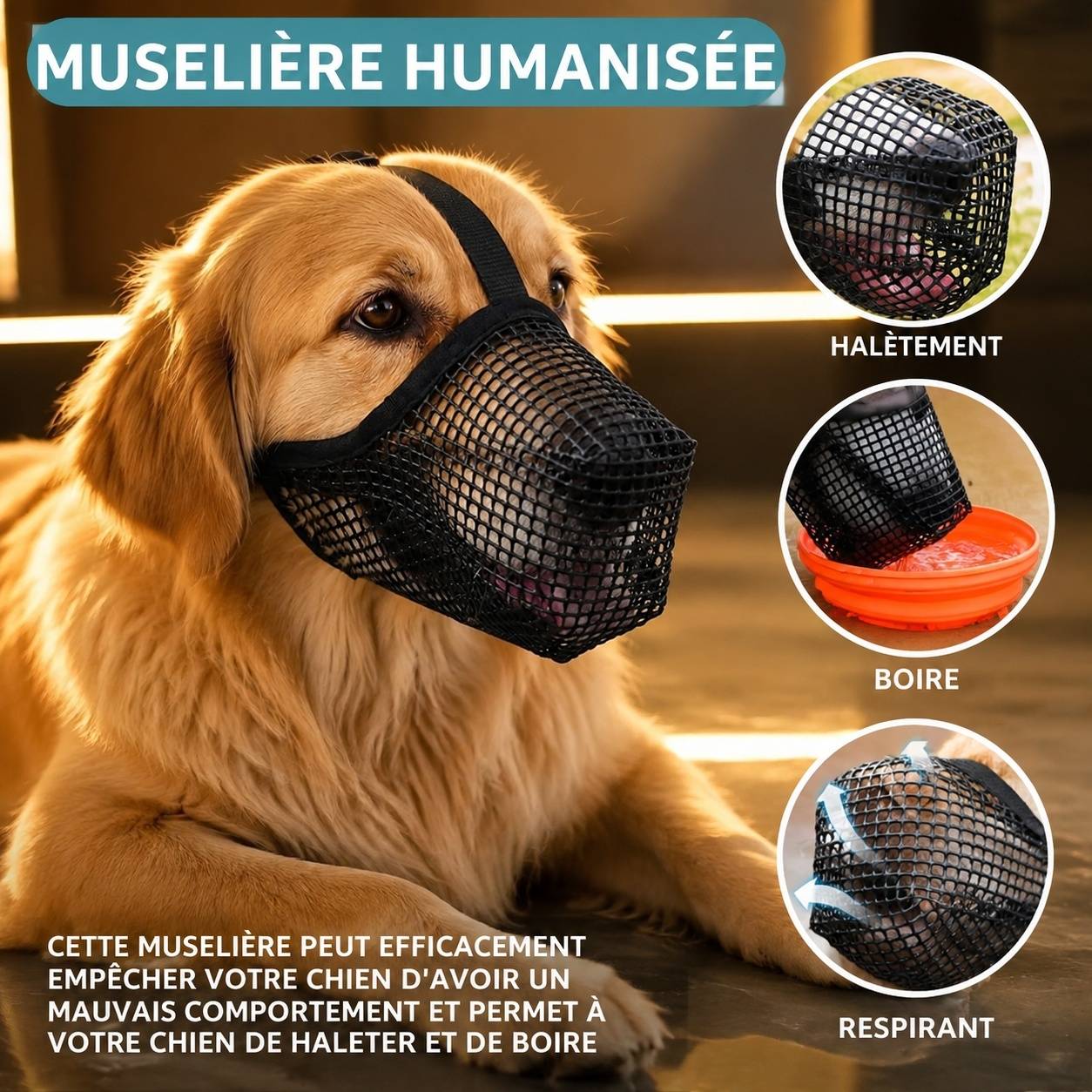 Musaquet pour Chien Respirant en Maille Douce Réglable à Scratch pour Grand Moyen Petit Chien - Image 7