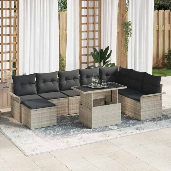 Vidaxl - Ensemble de canapé de jardin 9 pcs Gris clair polyrotin vidaXL 3348338 - Image 1
