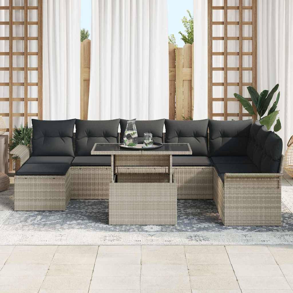 Vidaxl - Ensemble de canapé de jardin 9 pcs Gris clair polyrotin vidaXL 3348338 - Image 4