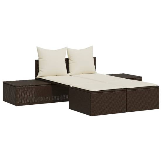 Chaise longue double résine tressée marron avec coussins 104 x 162 x 30 cm - PANGIVO - Image 2