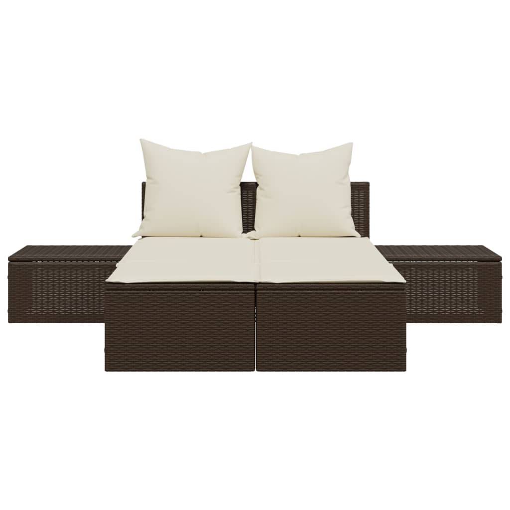 Chaise longue double résine tressée marron avec coussins 104 x 162 x 30 cm - PANGIVO - Image 4