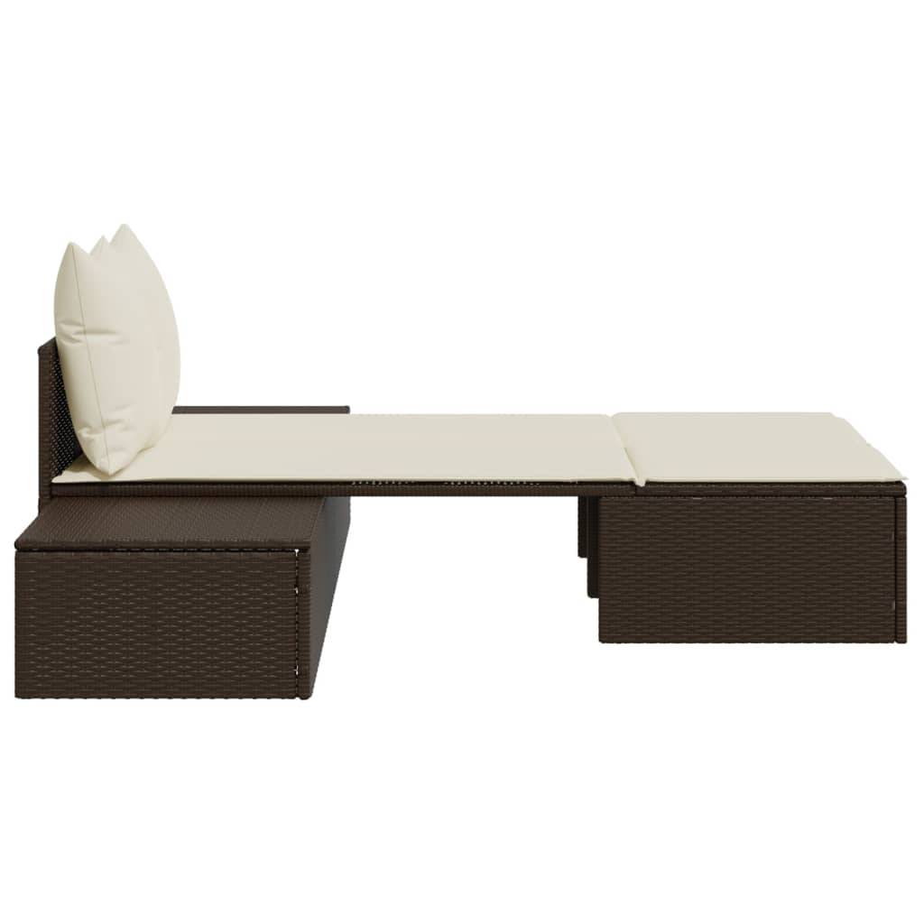 Chaise longue double résine tressée marron avec coussins 104 x 162 x 30 cm - PANGIVO - Image 5