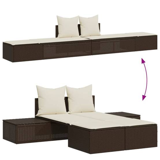 Chaise longue double résine tressée marron avec coussins 104 x 162 x 30 cm - PANGIVO - Image 3