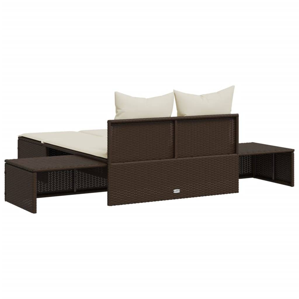 Chaise longue double résine tressée marron avec coussins 104 x 162 x 30 cm - PANGIVO - Image 6